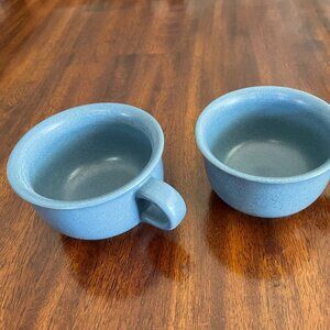 Set of 2 Dansk Blue Speckle Coffee Cups 2.5" Tall 3.75" Wide